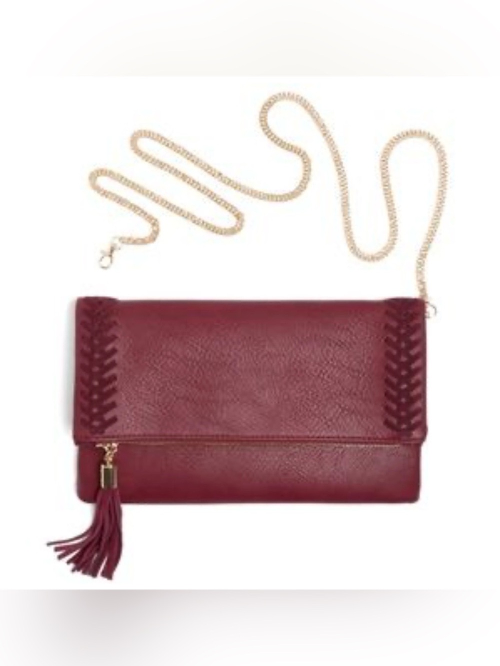 OCTAVIA CLUTCH FOLD-OVER CROSSBODY GOLD CHAIN CONVERTIBLE BURGUNDY